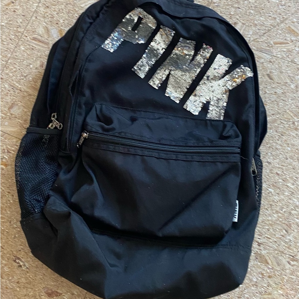 Black Backpack with Sequin Logo